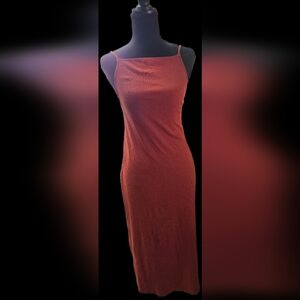 Rust Orange Adjustable Strap Midi Dress